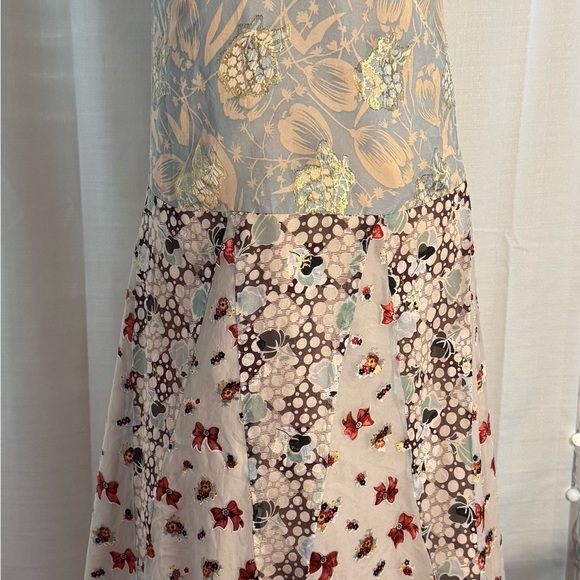 Anna Sui Silk Blend Boho Patchwork Slip Dress Size 2 – Floral Lace Trim Midi - Picture 4 of 12